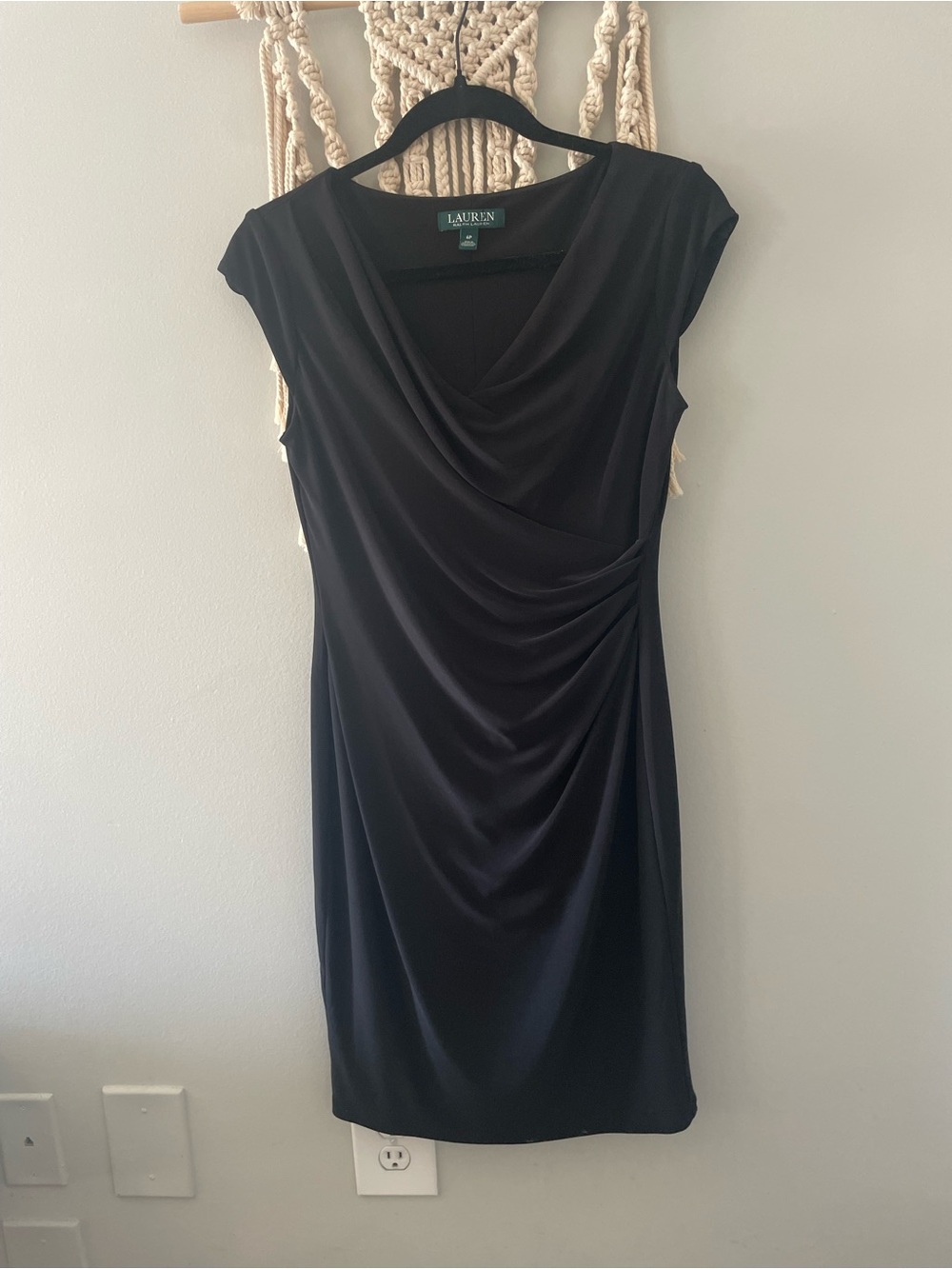 Lauren Ralph Lauren Black Cowl Neck Draped Midi Dress